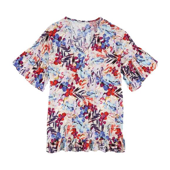 avenue Tops - avenue Womens Ruffled Hemline Tunic Blouse, multi, Plus Size, 2X